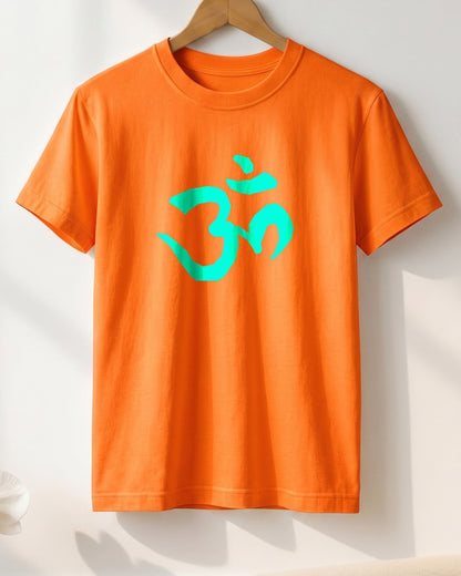 Om Symbol- Orange Round Neck Yoga T-shirt