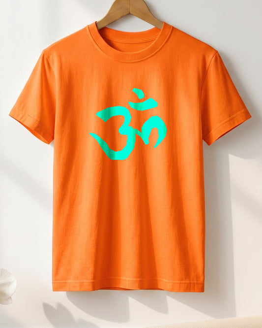 Om Symbol- Orange Round Neck Yoga T-shirt