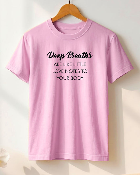 Deep Breaths- Light Pink Round Neck Yoga T-shirt
