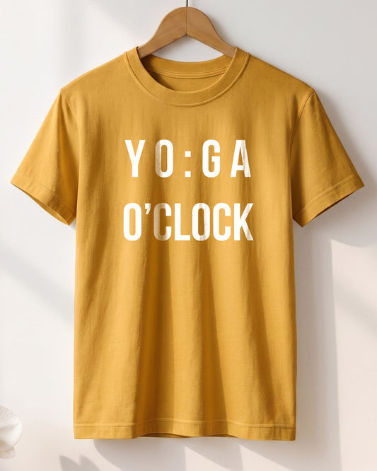 Yoga Clock- Mustard Yellow Round Neck Yoga T-shirt