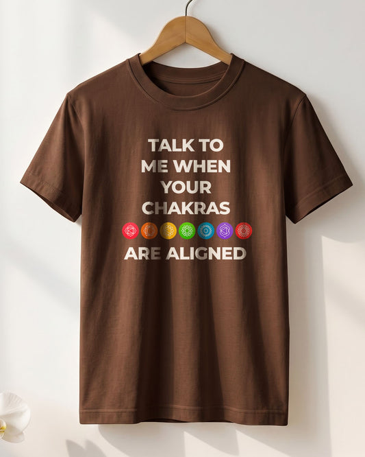 Chakras are Aligned- Coffee Brown Round Neck Yoga T-shirt
