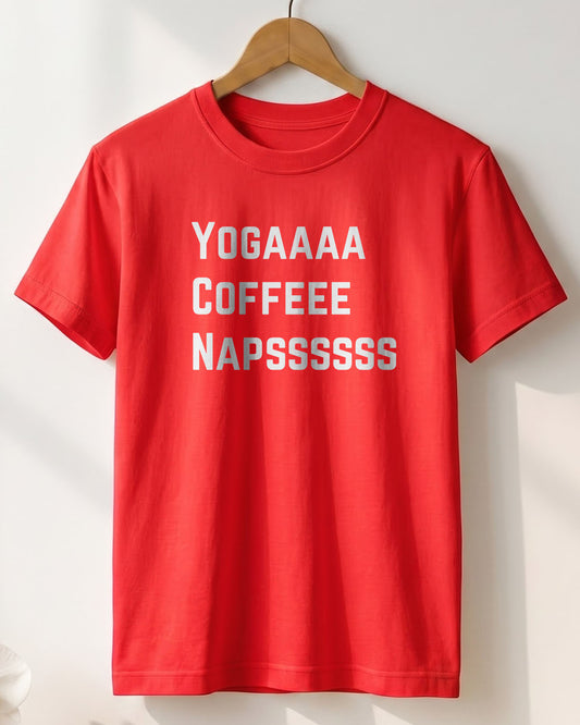Yoga Coffee Naps- Red Round Neck Yoga T-shirt