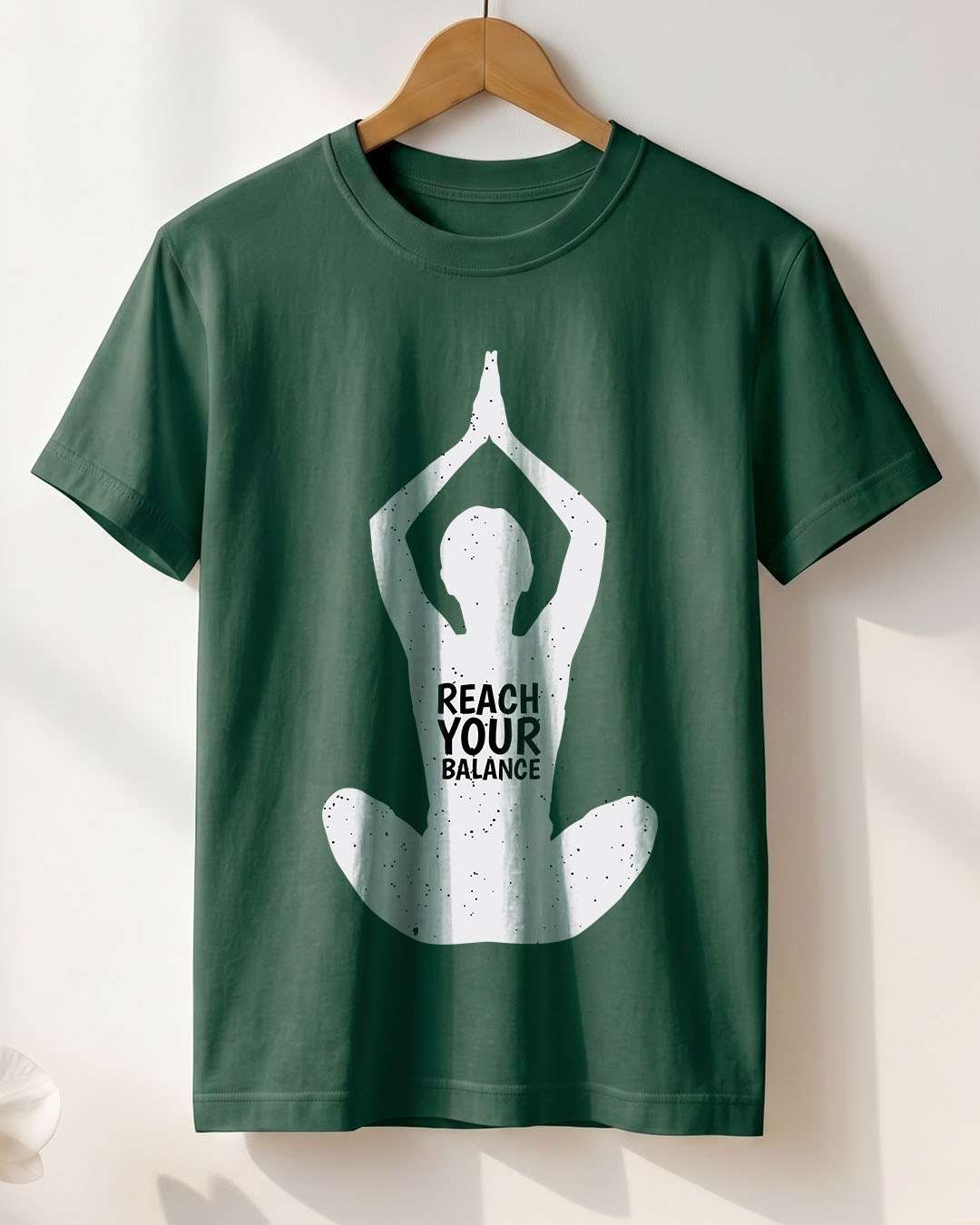 Reach Your Balance- Dark Green Round Neck Yoga T-shirt