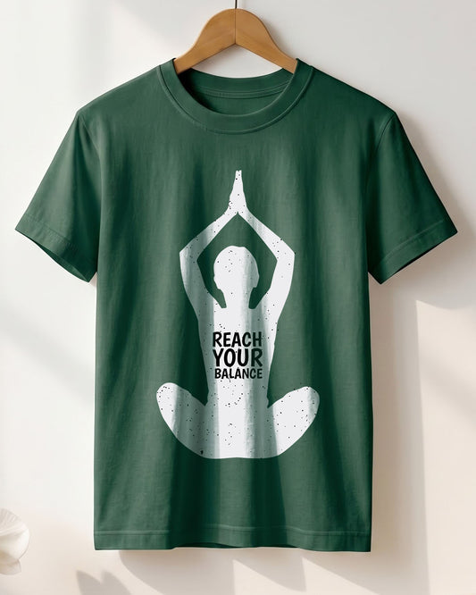 Reach Your Balance- Dark Green Round Neck Yoga T-shirt