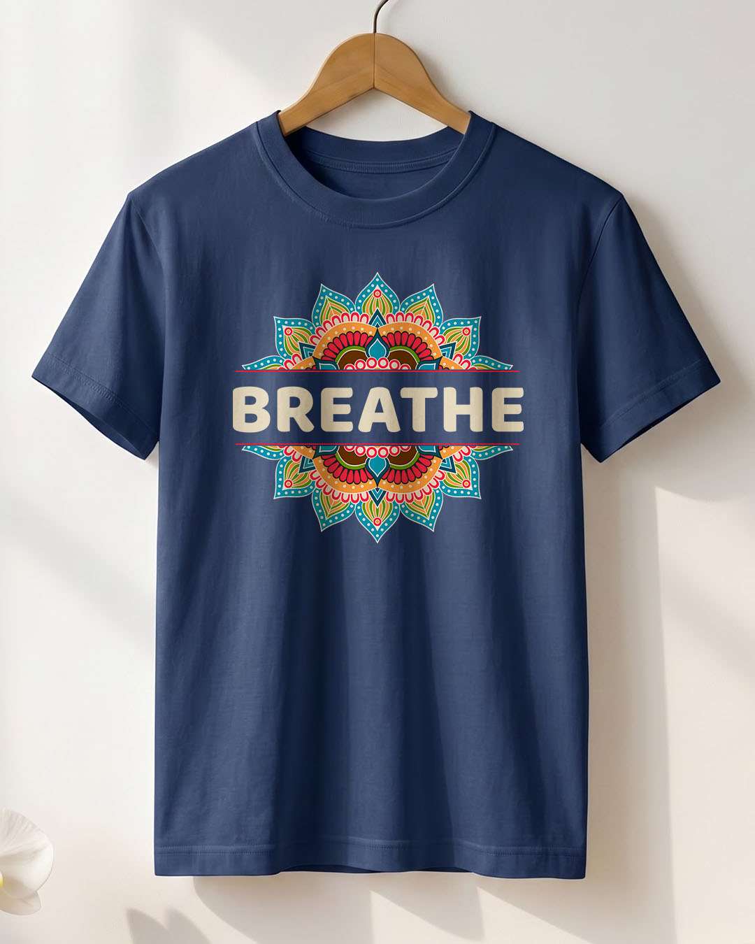 Breathe- Navy Blue Round Neck Yoga T-shirt