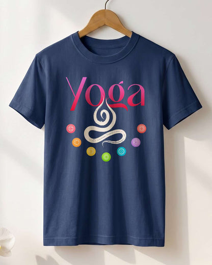 Yoga Graphic- Navy Blue Round Neck Yoga T-shirt
