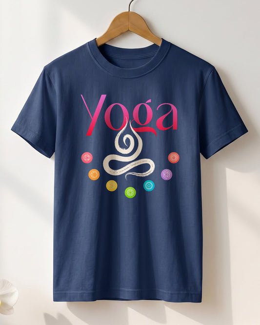 Yoga Graphic- Navy Blue Round Neck Yoga T-shirt
