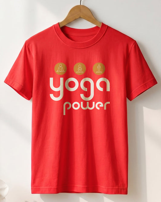 Yoga Power- Red Round Neck Yoga T-shirt