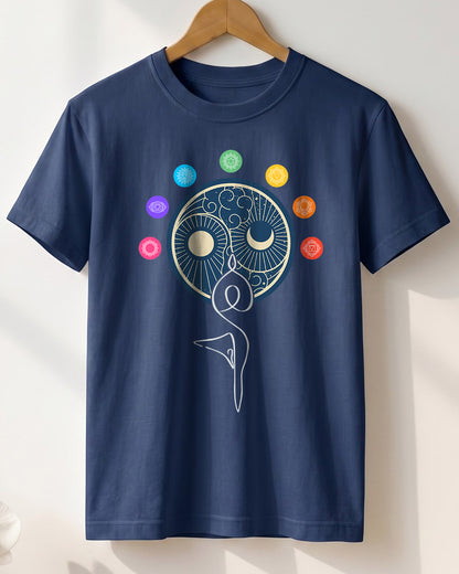 Dual Balance - Navy Blue Round Neck Yoga T-shirt