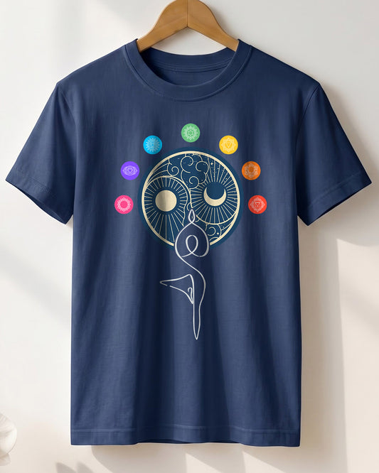 Dual Balance - Navy Blue Round Neck Yoga T-shirt