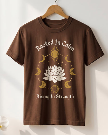Rooted In Calm - Coffee Brown Yoga Round Neck T-shirt