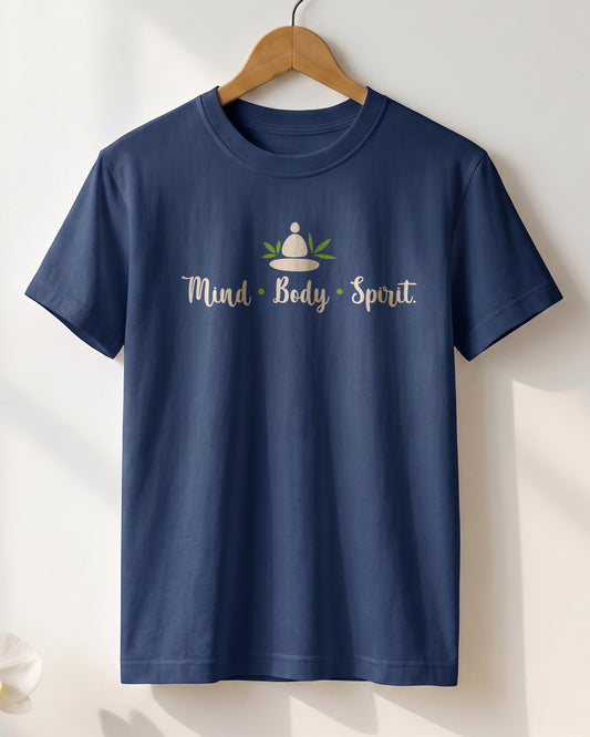 Mind Body Spirit- Navy Blue Round Neck Yoga T-shirt