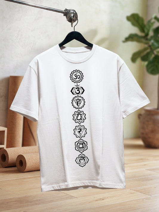 Seven Chakras - White Yoga Round Neck T-shirt