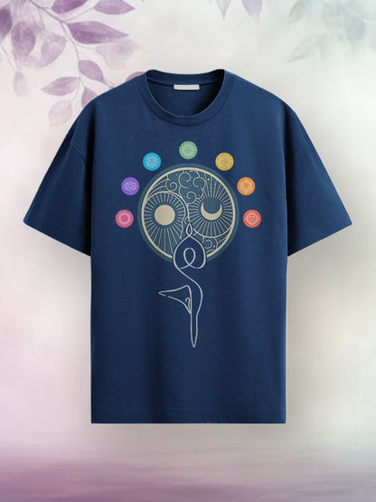 Dual Balance - Navy Blue Round Neck Yoga T-shirt