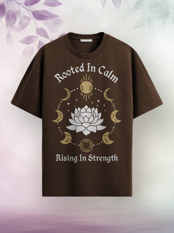 Rooted In Calm - Coffee Brown Yoga Round Neck T-shirt