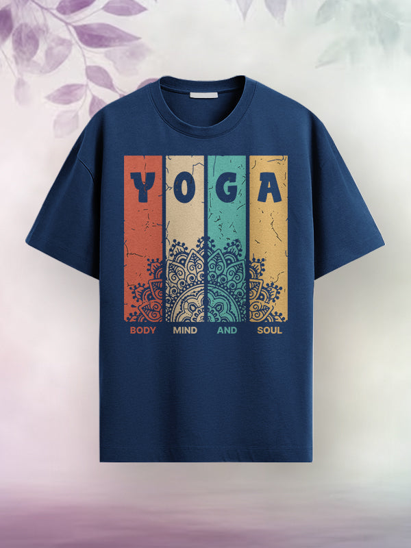 Body Mind Soul - Navy Blue Yoga Round Neck T-shirt