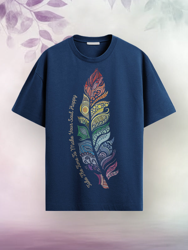 Soul Happy - Navy Blue Yoga Round Neck T-shirt