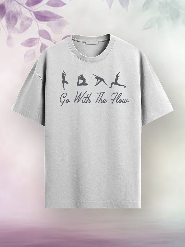 Go With The Flow - White Yoga Round Neck T-shirt