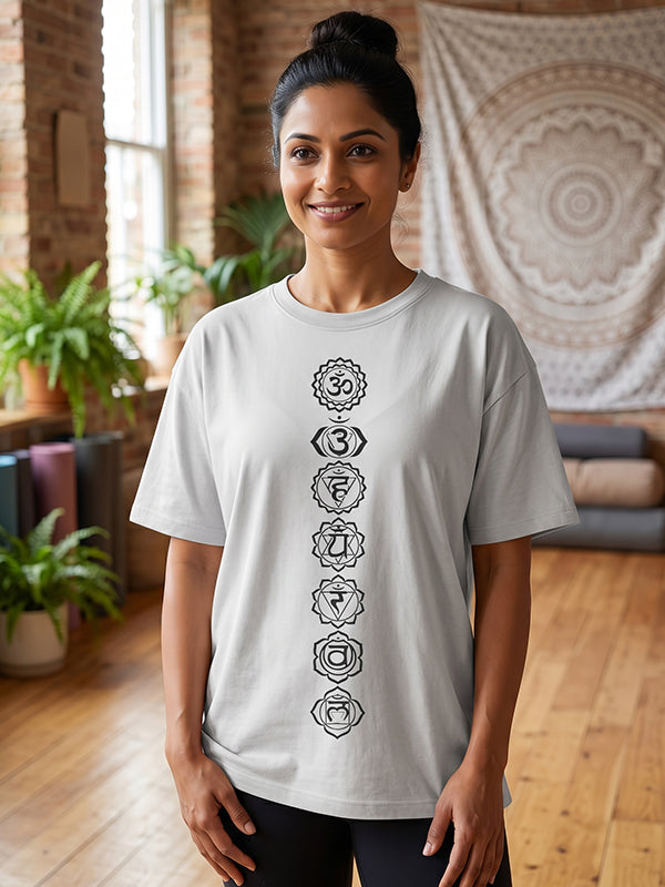 Seven Chakras - White Yoga Round Neck T-shirt