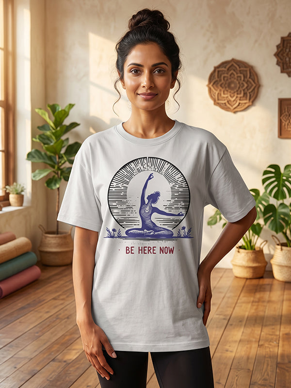 Be Here Now - White Yoga Round Neck T-shirt