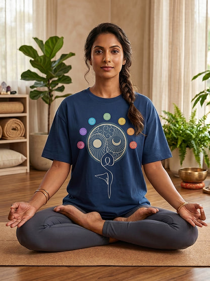 Dual Balance - Navy Blue Round Neck Yoga T-shirt