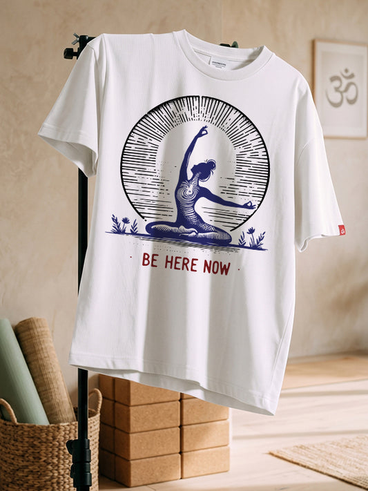 Be Here Now - White Yoga Round Neck T-shirt
