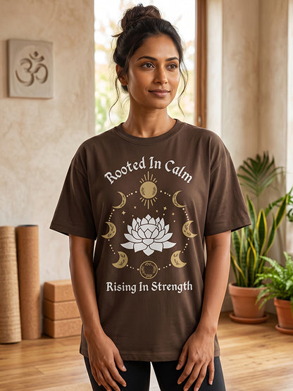 Rooted In Calm - Coffee Brown Yoga Round Neck T-shirt