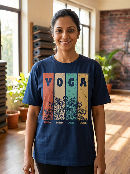 Body Mind Soul - Navy Blue Yoga Round Neck T-shirt