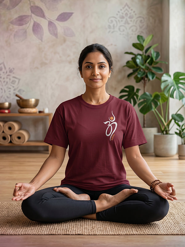 Om Within- Maroon Round Neck Yoga T-shirt