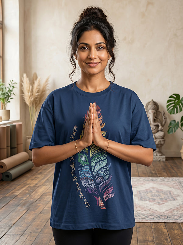 Soul Happy - Navy Blue Yoga Round Neck T-shirt