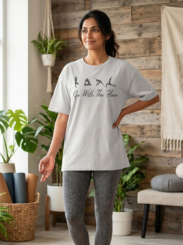 Go With The Flow - White Yoga Round Neck T-shirt