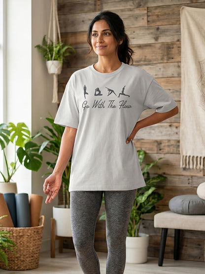 Go With The Flow - White Yoga Round Neck T-shirt
