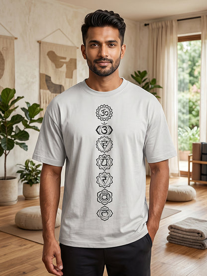 Seven Chakras - White Yoga Round Neck T-shirt
