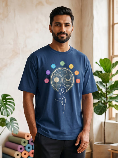 Dual Balance - Navy Blue Round Neck Yoga T-shirt