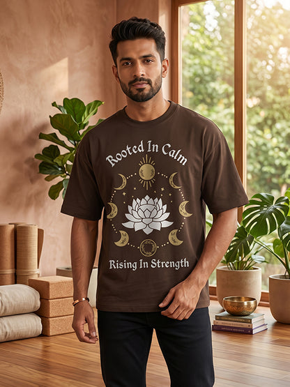 Rooted In Calm - Coffee Brown Yoga Round Neck T-shirt