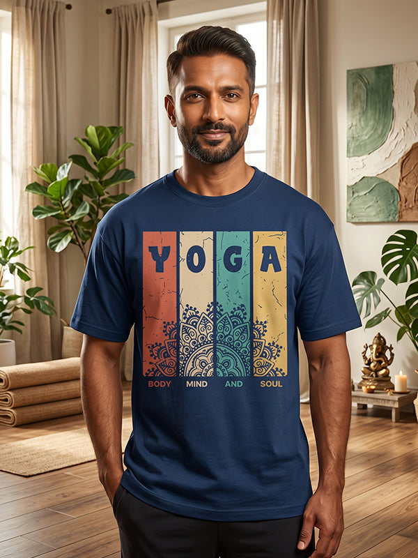 Body Mind Soul - Navy Blue Yoga Round Neck T-shirt