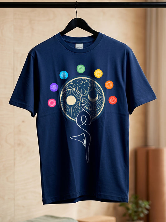 Dual Balance - Navy Blue Round Neck Yoga T-shirt