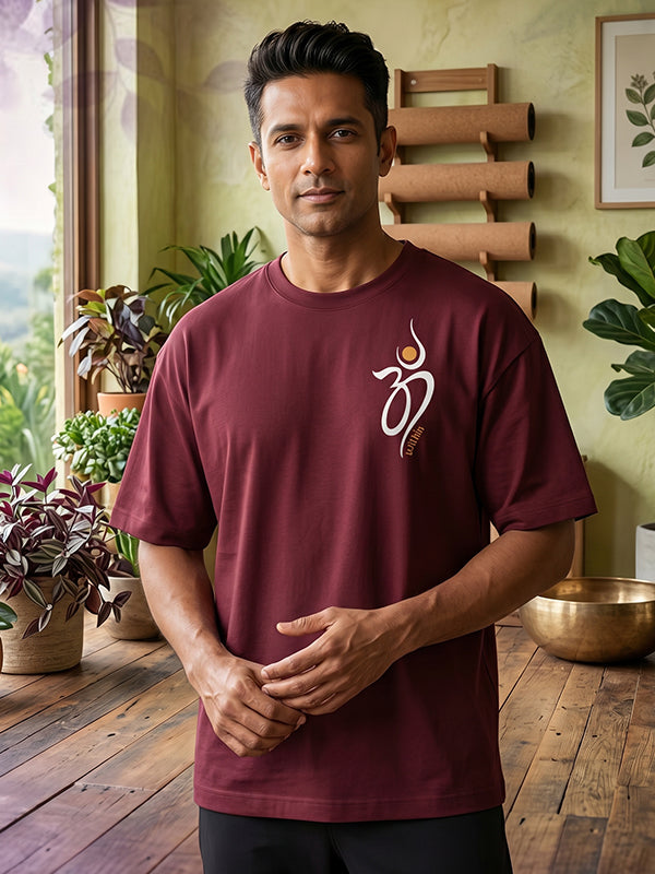 Om Within- Maroon Round Neck Yoga T-shirt
