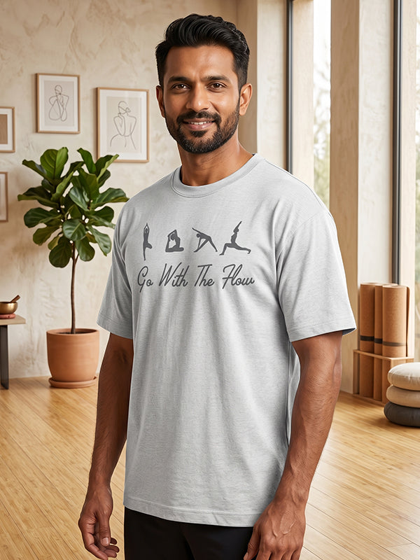 Go With The Flow - White Yoga Round Neck T-shirt