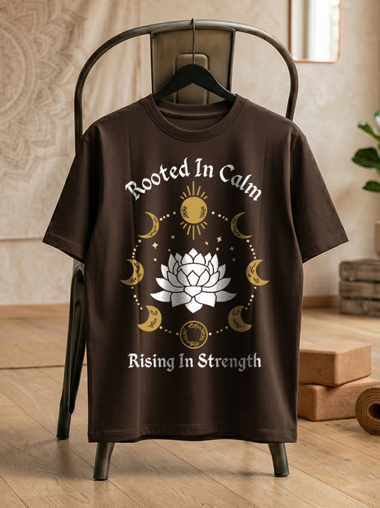 Rooted In Calm - Coffee Brown Yoga Round Neck T-shirt