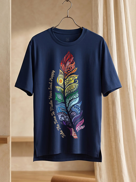 Soul Happy - Navy Blue Yoga Round Neck T-shirt