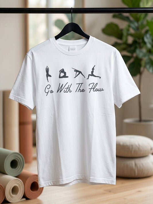 Go With The Flow - White Yoga Round Neck T-shirt