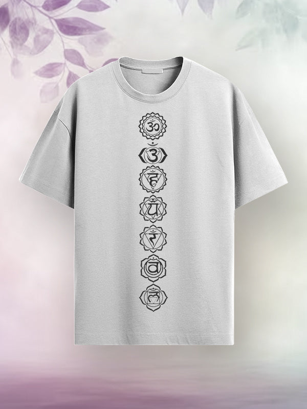 Seven Chakras - White Yoga Round Neck T-shirt