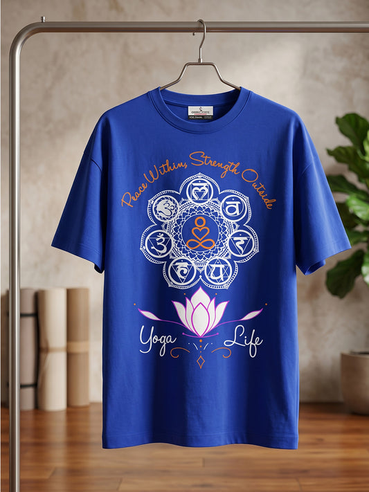 Peace Within, Strength Outside- Royal Blue Round Neck Yoga T-shirt