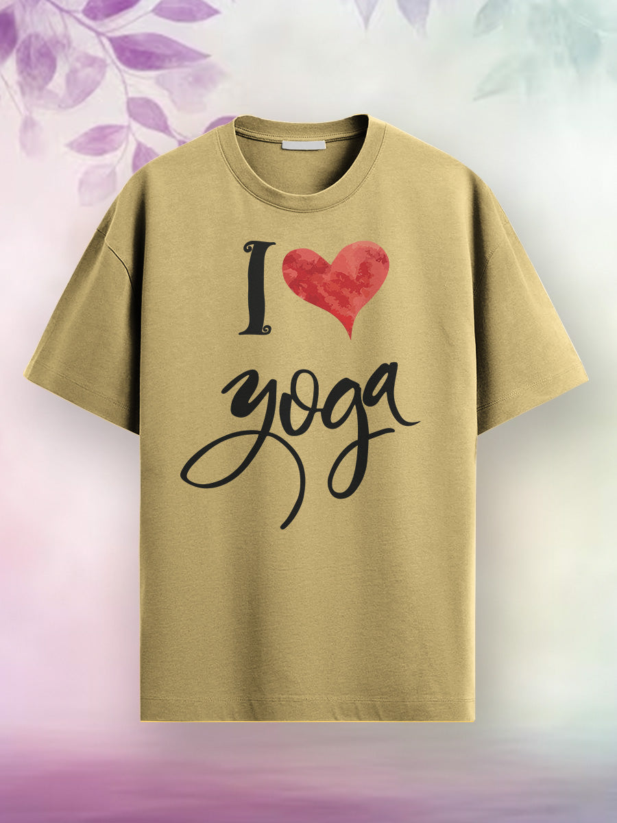 I Love Yoga - Beige Yoga Round Neck T-shirt
