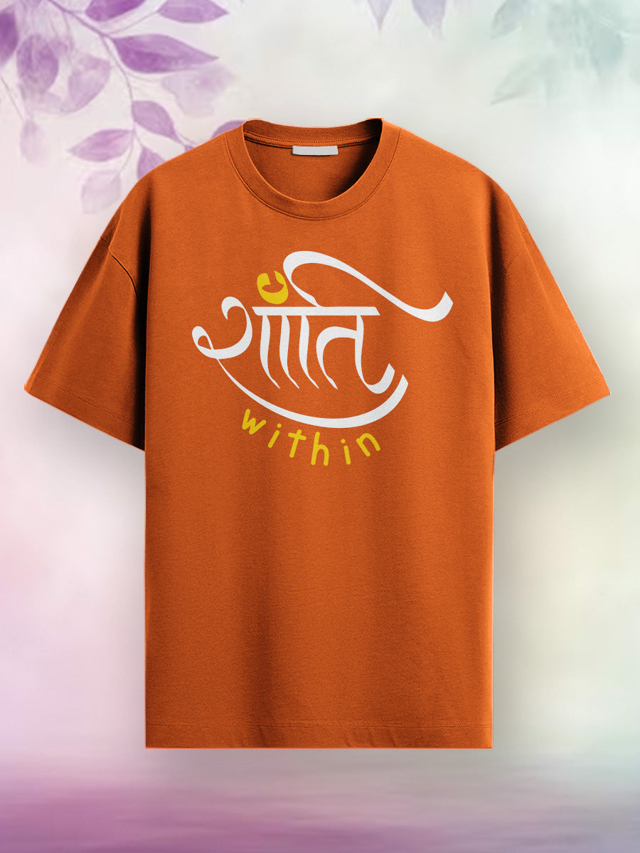 Shanti Within- Orange Round Neck Yoga T-shirt