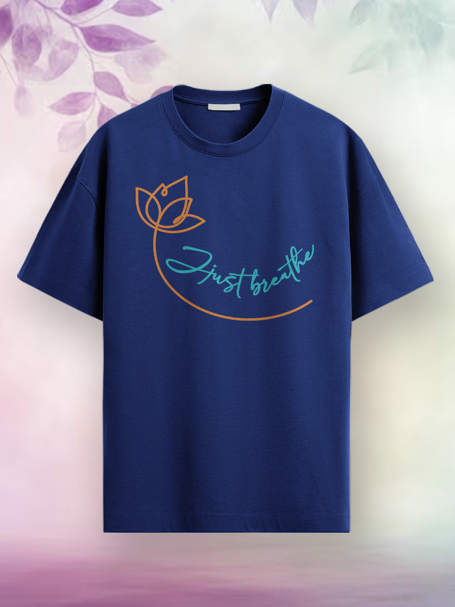 Breathe & Flow - Navy Blue Yoga Round Neck T-shirt