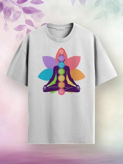 Yoga Chakras- White Round Neck Yoga T-shirt