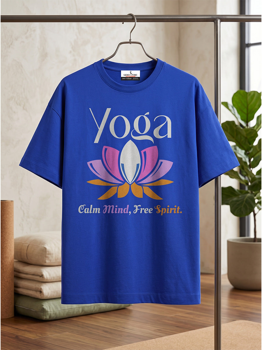 Calm Mind Free Spirit- Royal Blue Round Neck Yoga T-shirt