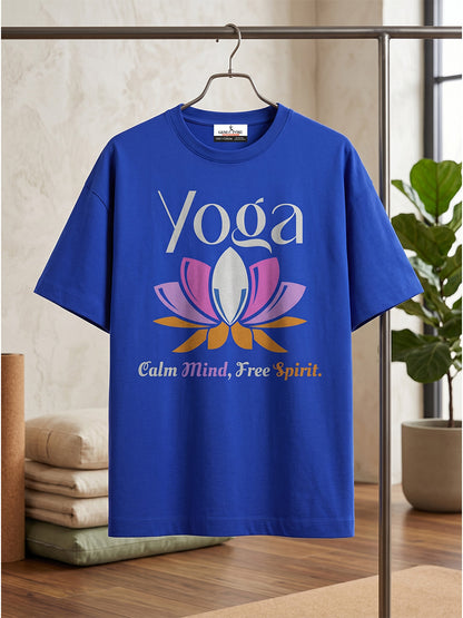 Calm Mind Free Spirit- Royal Blue Round Neck Yoga T-shirt